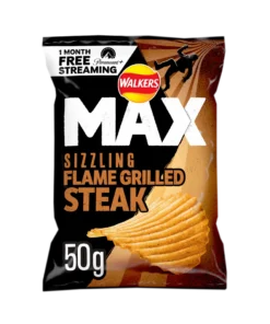 Walkers/Lays Max Sizzling Flame Grilled Steak 50g Bag Wholesale - Case of 24